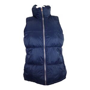 Old Navy Puffer Vest Womens Size M Medium Solid‎ Blue Full Zip Fleece Lined Cozy